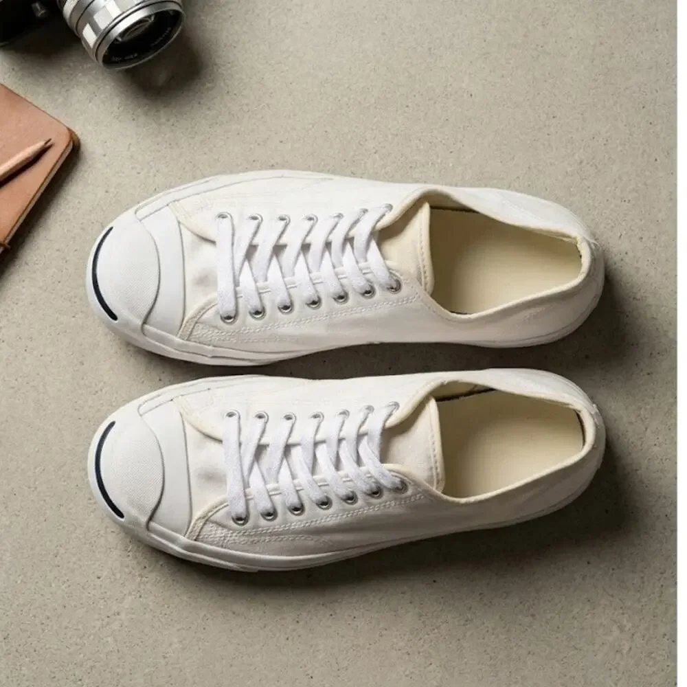 Converse Jack Purcell Low Top White Canvas Sneakers Mens 9.5 Womens 11 Smile Toe
